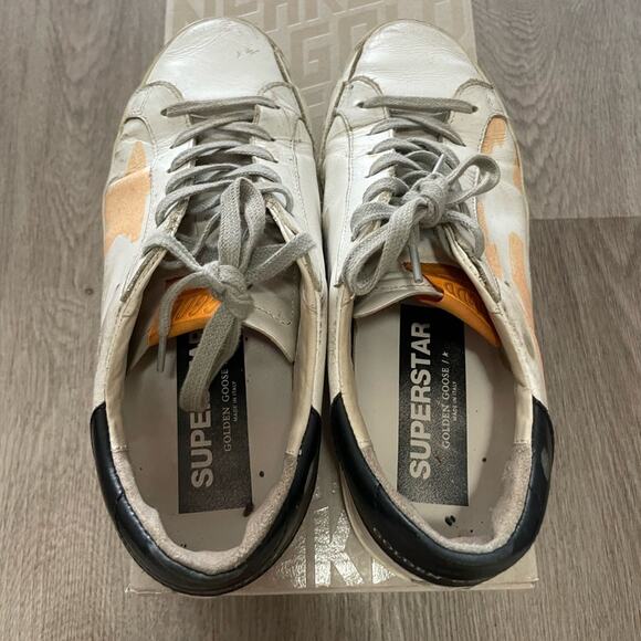 golden goose white & orange superstar low top sneakers tennis shoes size 37 - Picture 3 of 13